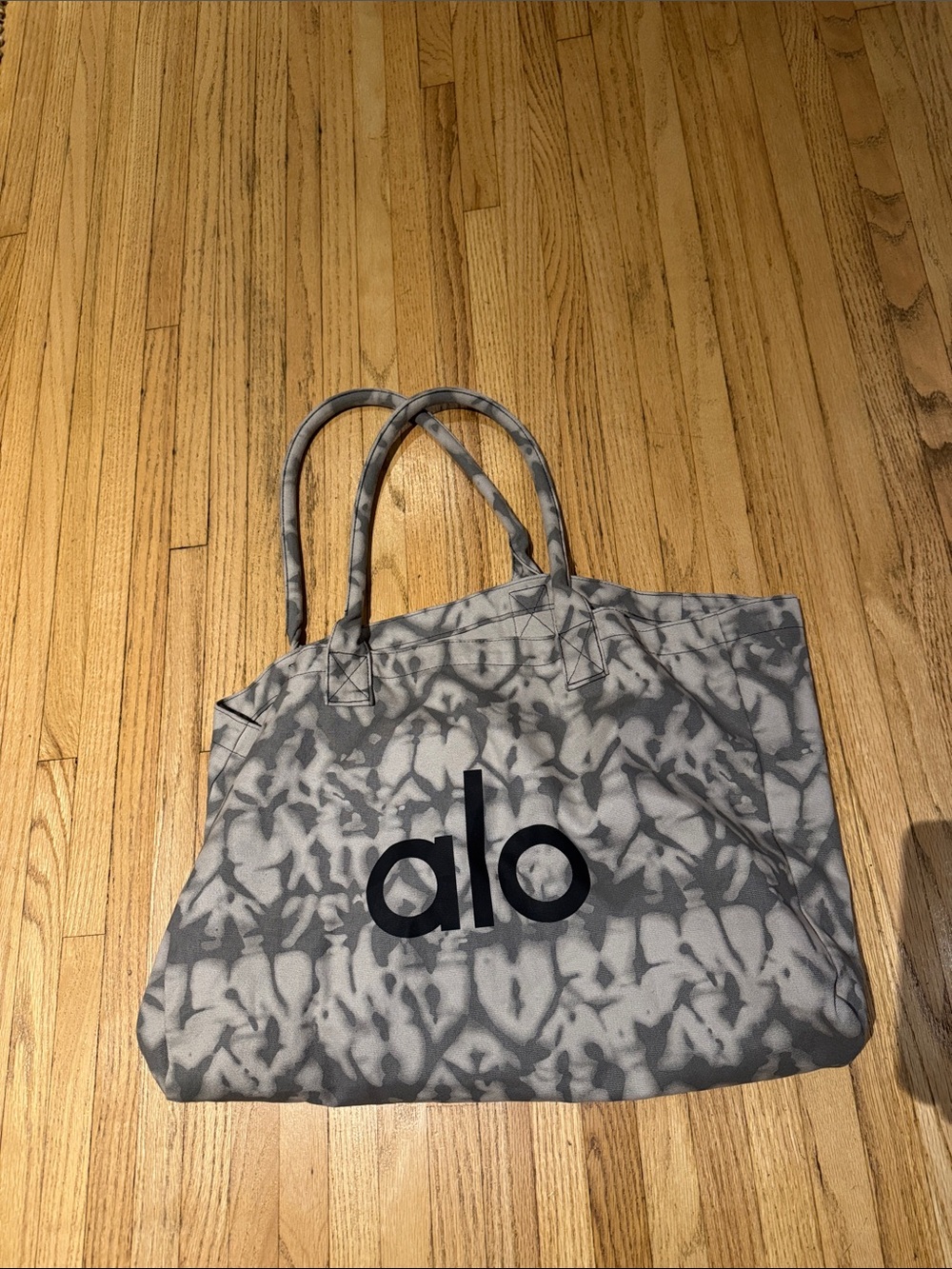 ALO Yoga Grey Tie-Dye Canvas Tote with Black Logo